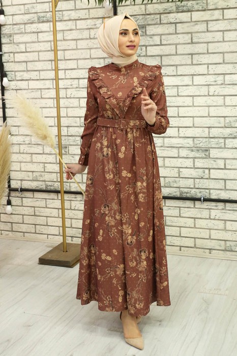 FLOWER PATTERNED ROSE COLOR DRESS 